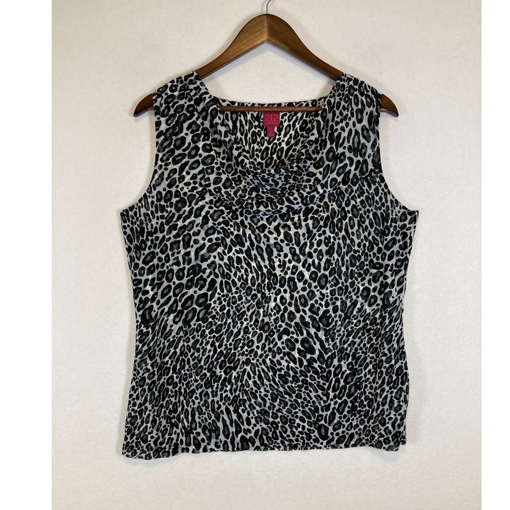 Mob Wife 212 Collection Women Lg Gray Leopard Print Cowl Neck Mesh Blouse Shell